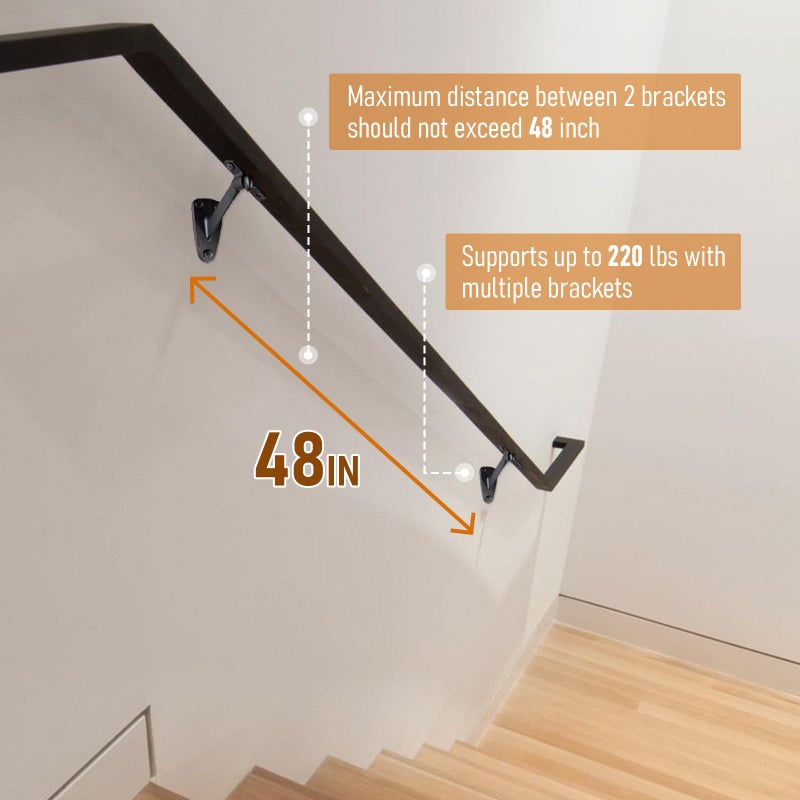 HOME MASTER HARDWARE Handrail Stair Brackets, 6 Pack Heavy Duty Hand Rail Bracket for Stairways Handrail, Staircase Bracket, Matte Black - Image 3